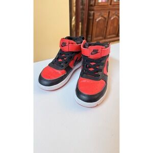 Nike Court Borough Mid 2 Kids 10C Red Black High Top Sneakers Strap